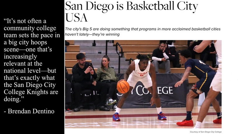 Screenshot of San Diego Magazine's article by Brendan Dentino featuring the Knights